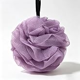 VVmotes Loofah Sponge for Shower - Exfoliating Body Scrubber Mesh Bath Pouf Ball, Soft Gentle Scrub for Women Men, 1 Pack (Purple)
