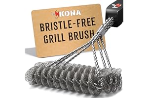Kona Safe/Clean Grill Brush - Bristle Free BBQ Grill Brush for Outdoor Grill- 100% Rust Resistant Stainless Steel Barbecue Grill Cleaner - Safe for Porcelain, Ceramic, Steel, Cast Iron, Grilling Gift
