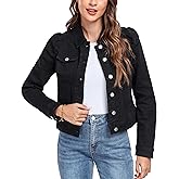 Anienaya Women's Jean Jacket Cropped Denim Jackets Stretchy Puff Long Sleeve Ripped with Pockets