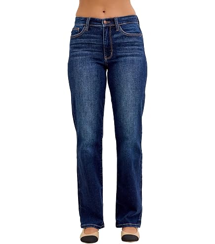 Judy Blue Mid-Rise Straight Leg Jeans w/Frayed Hem - Trendy