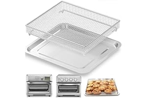 COWHERDING Air Fryer Tray Replacement for Cuisinart TOA-60 TOA-65 TOA-70 Toaster Oven Deep Fryer Parts & Accessories, 12.4"x11" Stainless Steel Baking Sheet Tray Pan and Mesh Air Fryer Basket, Dishwasher Safe