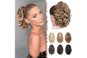 FESHFEN Ponytail Extensions, Claw Clip Ponytails Extension Curly Wavy Hair Piece Synthetic Pony Tail Hairpieces for Women, Ho