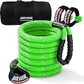 1" x 30ft Heavy-Duty Kinetic Tow Rope 48,500 lbs Breaking Strength 30%+ Elasticity Reflective Recovery Rope with 2 Soft Shackles for Off-Road Truck, Jeep, SUV, ATV, UTV, Tractor – Green