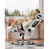 Hbada P2 Ergonomic Office Chair, Office Chair with 3D Lumbar Support, Mesh Chairs with 3D 360&deg; Rotation Arm &amp; 3D Headrest, 135&deg; Stepless Tilt Function, White(with Footrest)