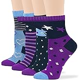 7BIGSTARS KINGDOM Women Diabetic Viscose From Bamboo Quarter Socks, 4 Pairs Extra Wide Seamless, Patterned Solid