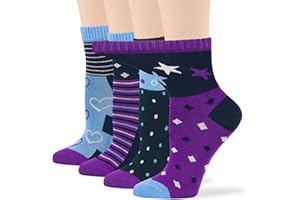 7BIGSTARS KINGDOM Women Diabetic Bamboo Quarter Socks - 4 Pairs Extra Wide Soft Seamless, Patterned and Solid, Breathable
