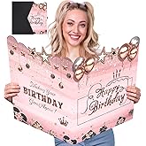 Jumbo Birthday Card With Envelope, Giant Guest Book Happy Birthday Greeting Card Gifts for Women, Extra Large Birthday Card Rose Gold Pink Theme for Bday Decoration, Making Your Birthday Great Again