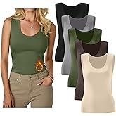 Evervibe 5 Pack Women's Thermal Tank Tops Fleece No Hem Thermal Underwear Sleeveless Tops Camisole Warm Base Layer
