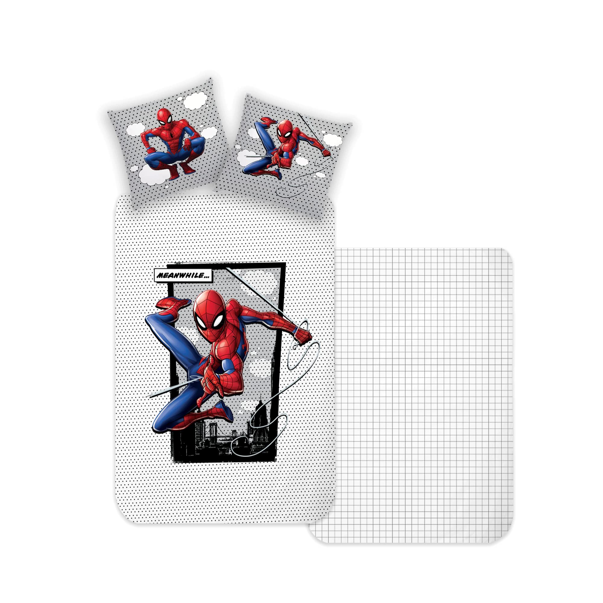 Disney Home Spiderman Reversible Bed Linen Set, 135 x 200 cm, Pillowcase 80 x 80 cm, Super Soft Renforcé 100% Cotton, 2-Piece Spiderman Bed Linen, Soft and Comfortable on the Skin