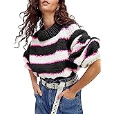 Yeokou Women Stripe Pullover Sweater Turtleneck Ribbed Knit Top Casual Fall Winter Chunky Knitwear