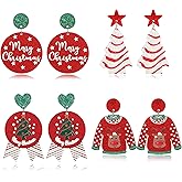 TRWWELL Christmas Earrings Bow Colorful Light Bulbs Rhinestone Earrings Gingerbread Man Xmas Tree Reindeer Christmas Holiday Jewelry Gift