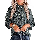 Avanova Women Polka Dot Long Sleeve Blouse Shirts Work Mock Neck Ruffle Top