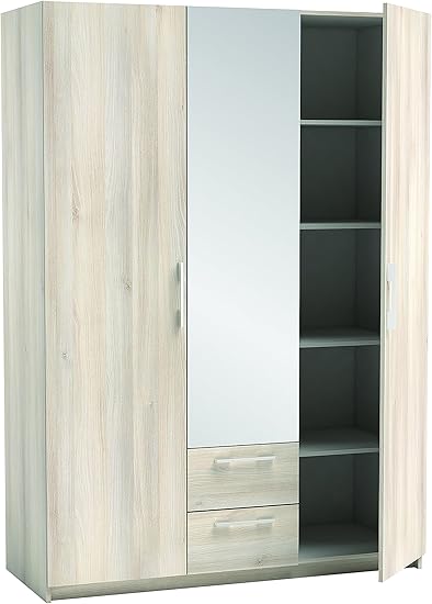 New York 3 Porte Et 2 Tiroir Armoire Penderie Avec Miroir Amazon Fr Cuisine Maison