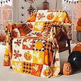 ROMROL Halloween Fleece Throw Blanket, Pumpkin, Leaves Fall Plaid Blanket, Soft Fuzzy Plush for Couch Sofa or Bed, Luxury Flannel Lap Blanket, for Kids, Adults, Wife, Self (50" x 60")