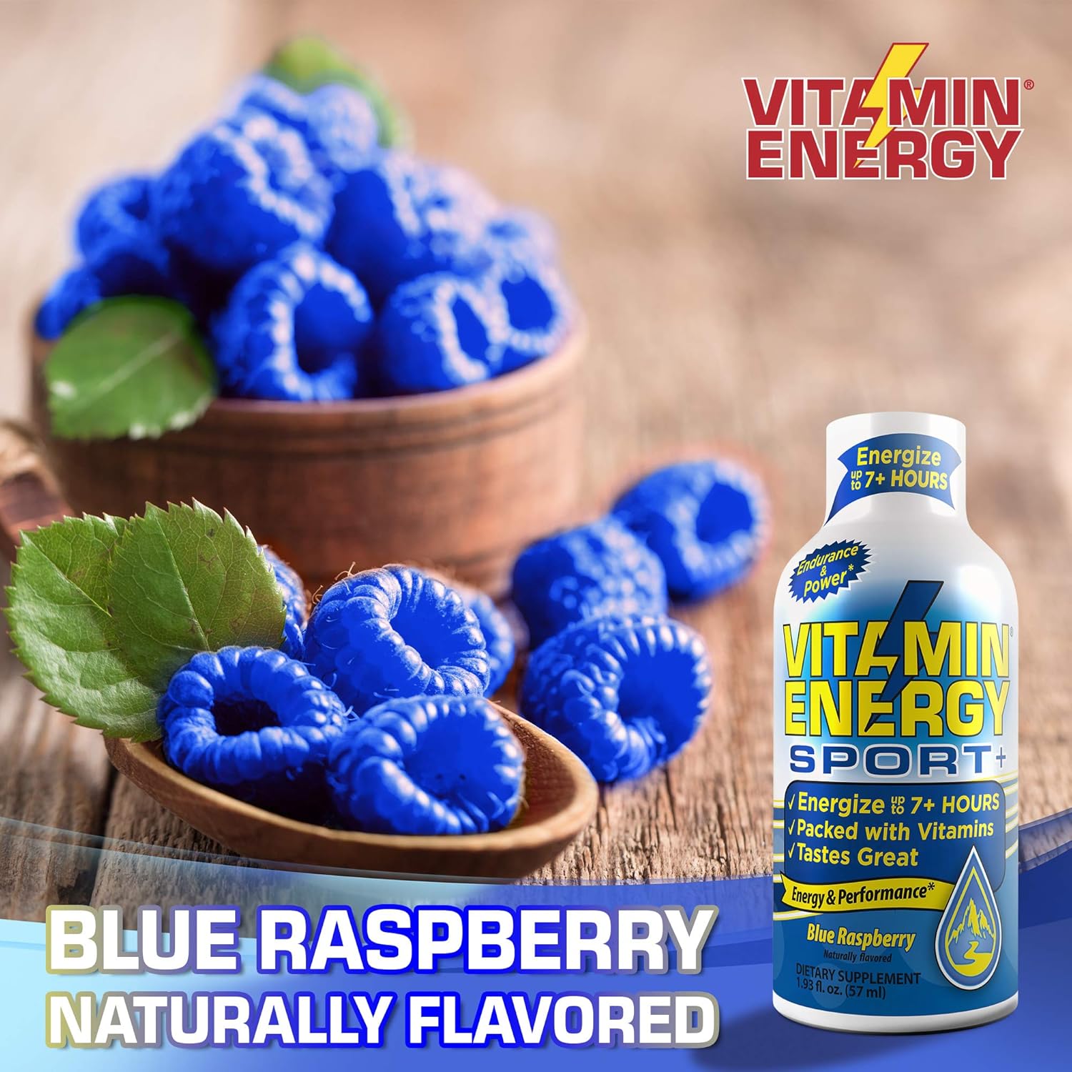 (48 Pack) VitaminEnergy™ Sport+ Energy Shots, Lasts up to 7+ Hours, Blue Raspberry Energy Drink With Electrolytes, Vitamin Supplements, Natural Caffeine, and Energy Boosting Keto Drink, 1.93 fl oz Ea.: Health & Personal Care