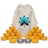 Beeswax Tea Lights Candles with One Reusable Steel Candle Holder and Reusable Cotton Bag Eco Friendly Gift Set (12)