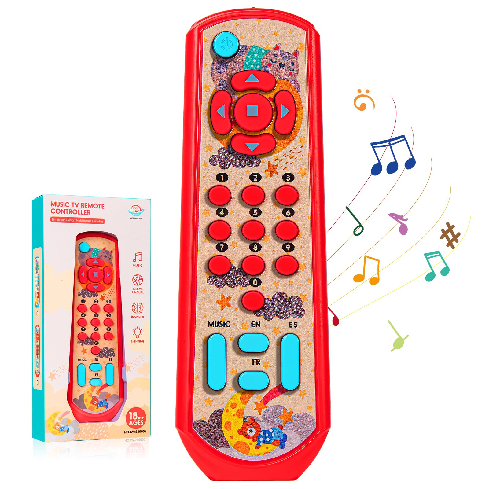 Aolso Toy Remote Control, Baby TV Remote Control Toys Educational Toys, Baby Remote Control Toy Learning Musical Sensory Toy for Toddler 6-18 Months 1-3 Year Old Boys Girls, Red