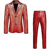 Westmall Men's 70s Disco Outfits Rainbow Suit Sequin Slim Prom Party Costume Halloween