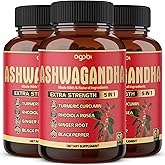 3 Packs 60 Capsules - Ashwagandha Supplement 5200mg - 5in1 with Ginger, Turmeric, Rhodiola Rosea & Black Pepper - Stamina & Body Health Support - 6-Month Supply