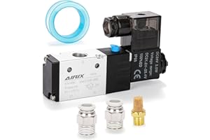 AIRIX 3V210-08 Pneumatic Solenoid Valve DC24V, 2 Position 3 Way, 1/4" NPT, Pilot-Operated Single Coil, Fast Response Electric Air Valve With Junction Box & Quick Connect Fittings
