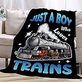 Boy Who Loves Trains Blanket Soft Blankets and Throws Flannel Cozy Lightweight Quilt Gift for Train Lovers for Bed Sofa Couch-50x40 Inches