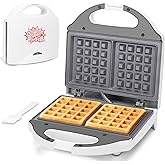 AshGlen Double Mini Waffle Maker, Ceramic Belgian Waffle Iron, White | 750W Heating Makes Two 4-Inch Waffles with PFAS-Free Ceramic Plates, Indicator Lights, Upright Storage and Easy Cleanup