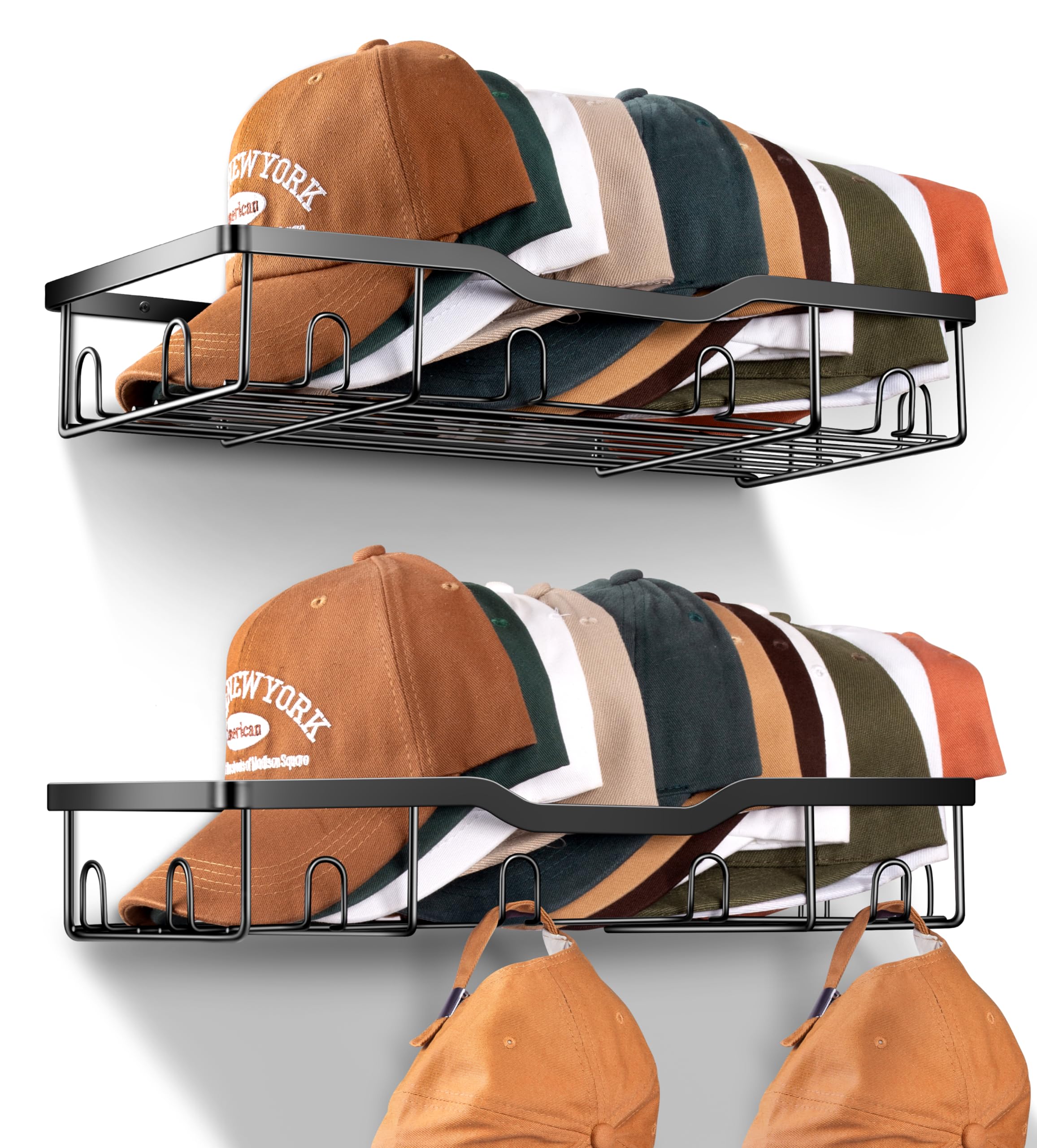 Photo 1 of KEETDY Metal Hat Racks for Baseball Caps Wall Hat Organizer Fit 48 Caps Holder, 2 Packs Sturdy Wall Mounted Hat Storage Organizer, Black, Patent: US D1,041,201 S