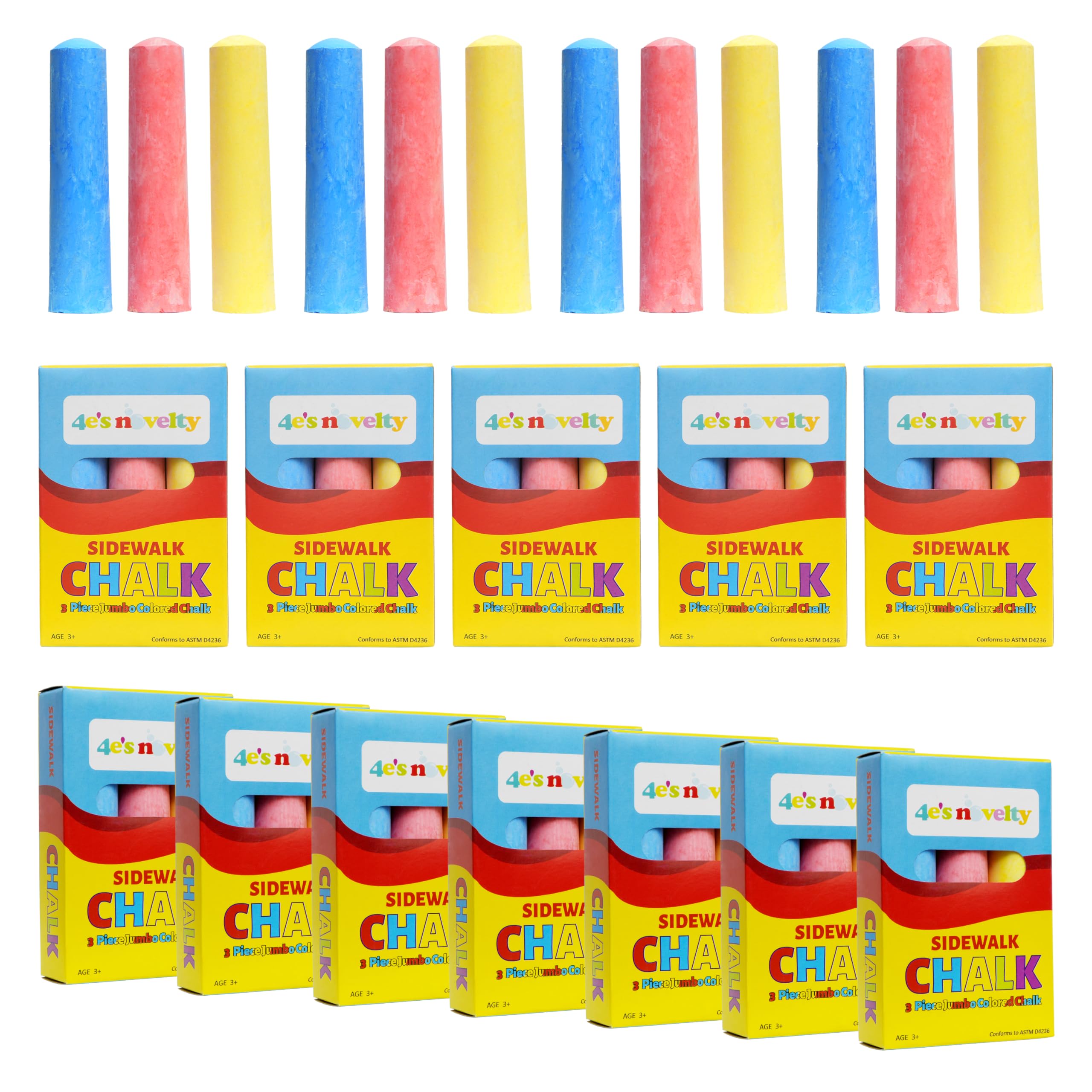 4E's Novelty 12 Boxes Sidewalk Chalk Individually Wrapped Party Favors for Kids Bulk, 3 Jumbo Sticks In Each Box, Easter Basket Stuffers, Goodie Bag Fillers Toddlers Summer Gift Toy