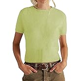 Women's Fuzzy Short Sleeve Sweater Furry Crew Neck Pullover Tops Casual Work Wear Office Outfits