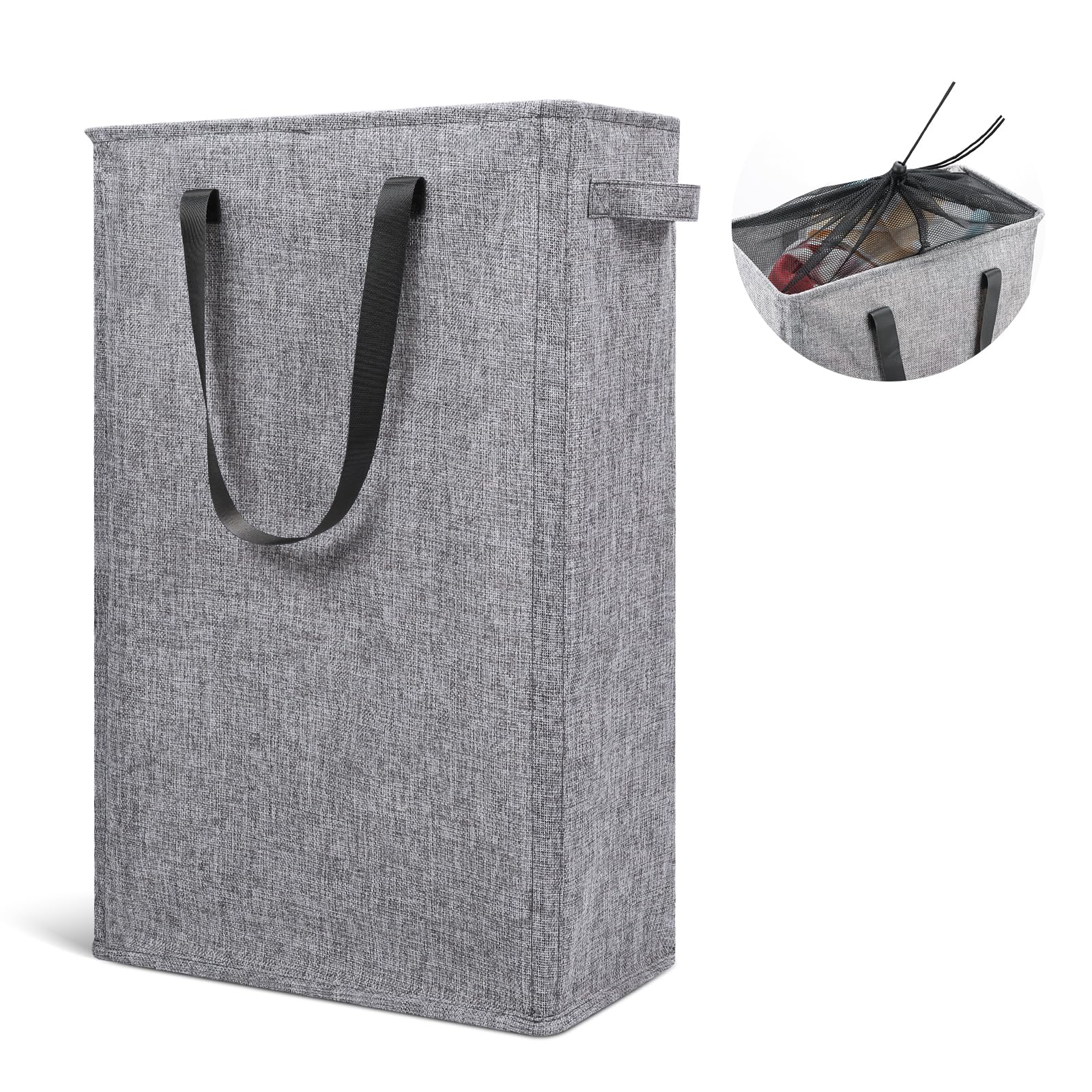 Photo 1 of Odonata Slim Laundry Hamper Handles Collapsible Laundry Basket Thin Dirty Clothes Basket Narrow Laundry Bag Foldable Dirty Hamper 45L (Heather Grey)