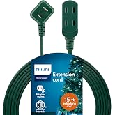 Philips Extension Cord, 15 Ft, 3-Outlet Flat Plug Extension Cord | Flat Extension Cord with Multiple Outlets, 2 Prong Extension Cord, Safety Slide Long Extension Cord, Green, SPS1032GE/27