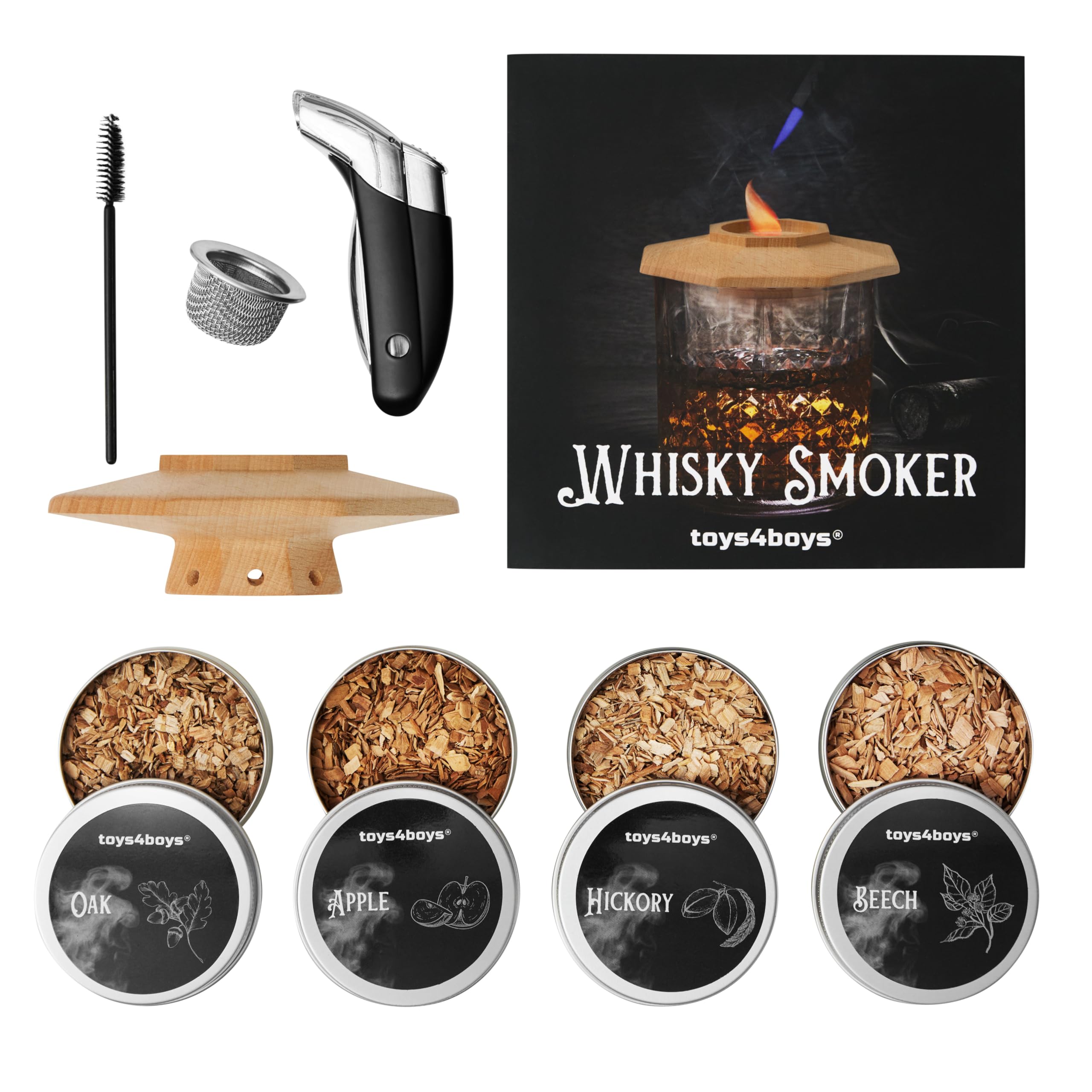 Whisky Smoker Set - Premium Whiskey Smoker Kit with Wood Chips, Dome, Lighter, and Cleaning Tools - Perfect Whisky Gift for Enhancing Flavour and Presentation (No Butane)