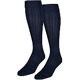 NuVein Women's Compression Socks, 15-20 mmHg Support, Rib Knit Pattern, Over Calf Knee High, Navy, Medium