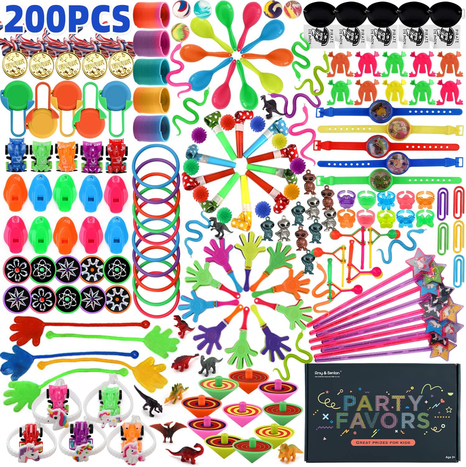 Amy&Benton 200PCS Carnival Prizes for Kids Birthday Party Favors Prizes Box Toy Assortment for Classroom