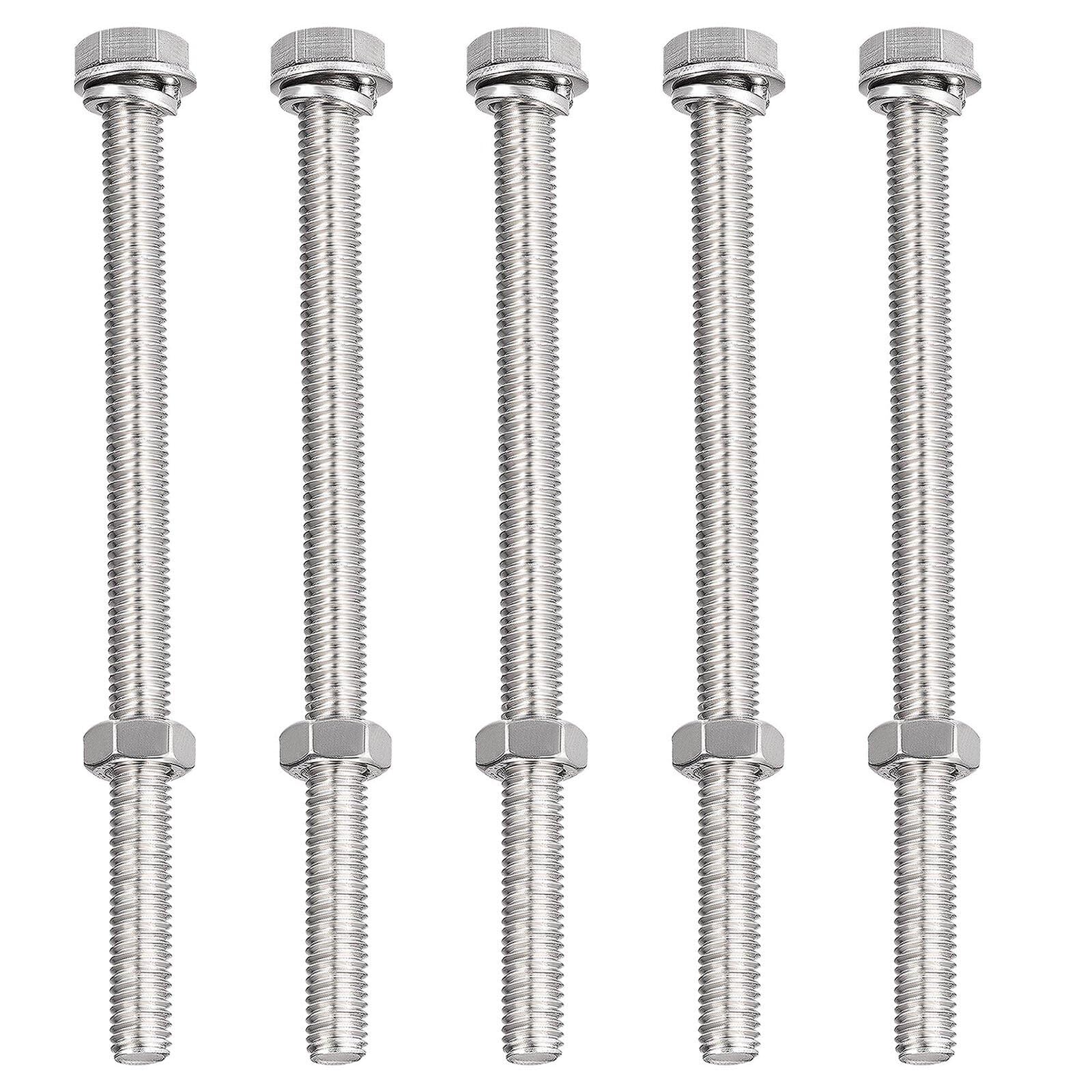 TA-VIGOR 5Pcs M8 x 120mm Hex Head Screws Bolts, Nuts, Flat & Lock Washers Kits, Fully Thread Hexagon Bolts, High Tensile Cap Screws for Metal Work, Automotive Machinery, Bike Motorcycles Repair