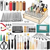 447 Pcs Leather Tooling Kit, Leather Working Kit,  Leatherworking Tool | Leather Crafting Kit with Cutting Punching Stamping Stitching Instruction &amp; Storage Case, for Saddle Making, DIY Project
