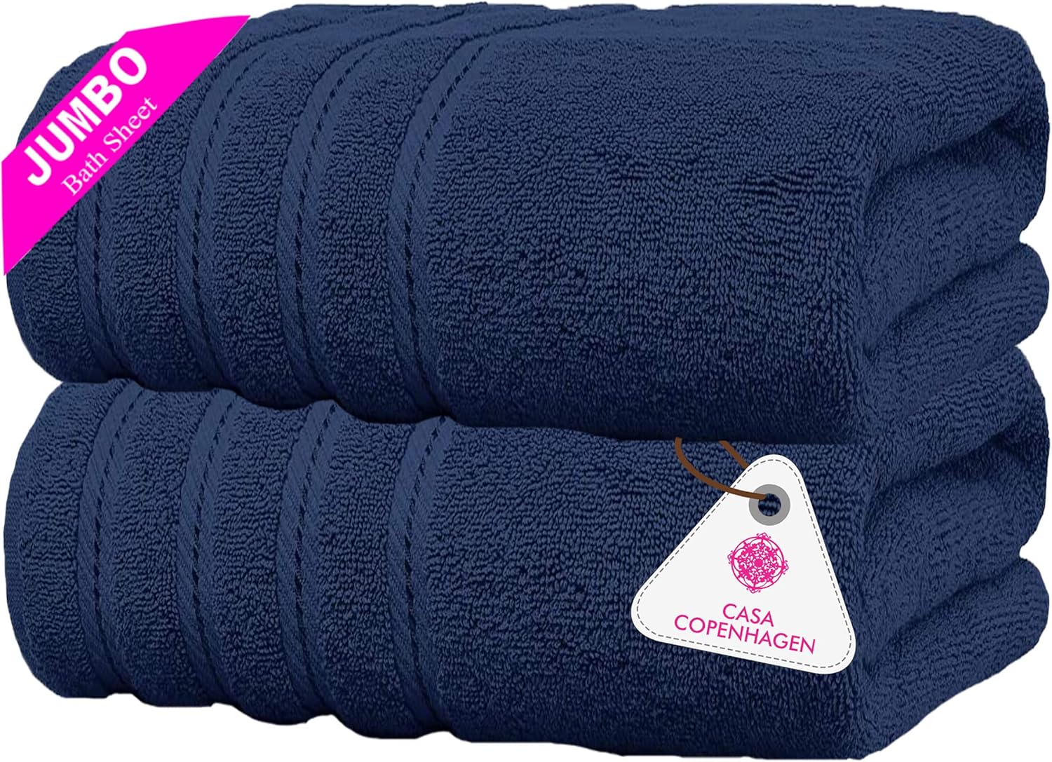 Casa Copenhagen Soft Linen Premium, Luxury Hotel & Spa Quality, 35x70 Extra Large Jumbo Size Bath Towel, Bath Sheet Cotton for Maximum Softness and Absorbency , 2 Piece Bath Sheet Set - Navy Blue: Kitchen & Dining