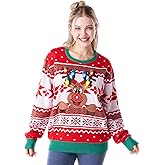 Giggling Getup Ugly Christmas Sweater for Women, LED Light Up Christmas Reindeer Ugly Sweater, Holiday Pullover for Women Red