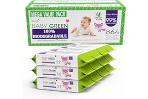 YUGI BABY GREEN Yugi Green Baby Wipes with Essential Oils for Sensitive Skin & Nose Wipe. Plant-Based, and Organic, Plastic FREE, 864 Count (12 Packs of 72)