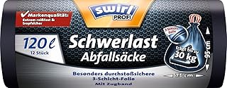 Swirl Profi Schwerlast-Abfallsäcke mit Zugband 120l, 12 Stück pro Rolle