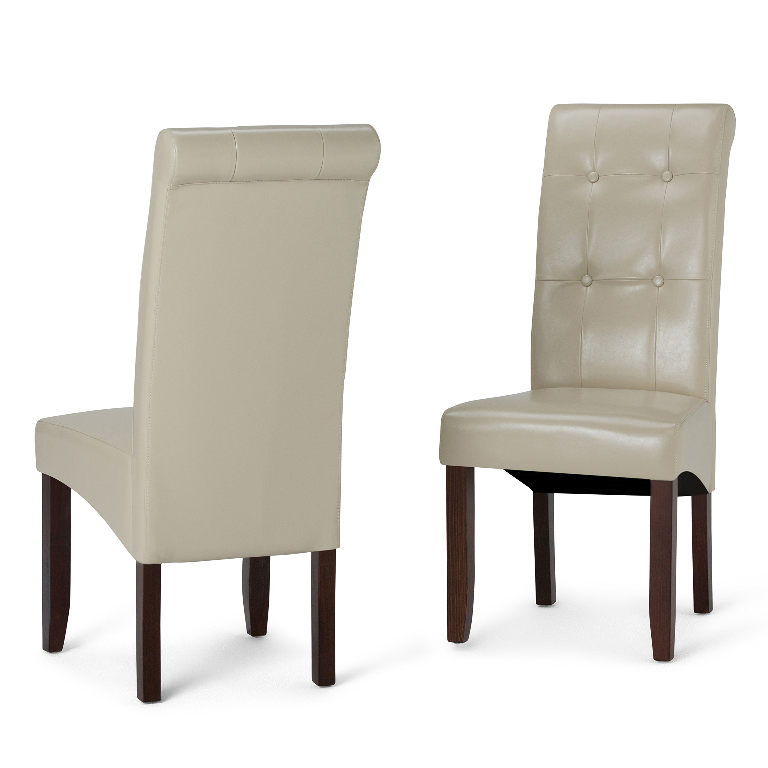 Simpli Home WS5109-4-CR Cosmopolitan Contemporary Deluxe Tufted Parson Chair (Set of 2) in Satin Cream Faux Leather