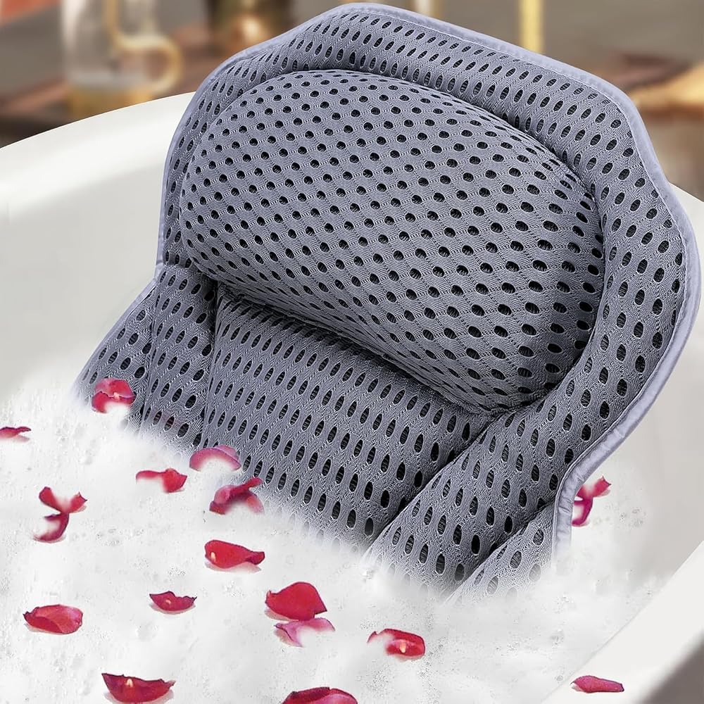ADOV Luxury Bath Pillow with 6 Suction Cups Non-Slip 4D Air Mesh Headrest