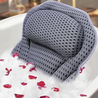 ADOV Luxury Bath Pillow with 6 Suction Cups Non-Slip 4D Air Mesh Headrest