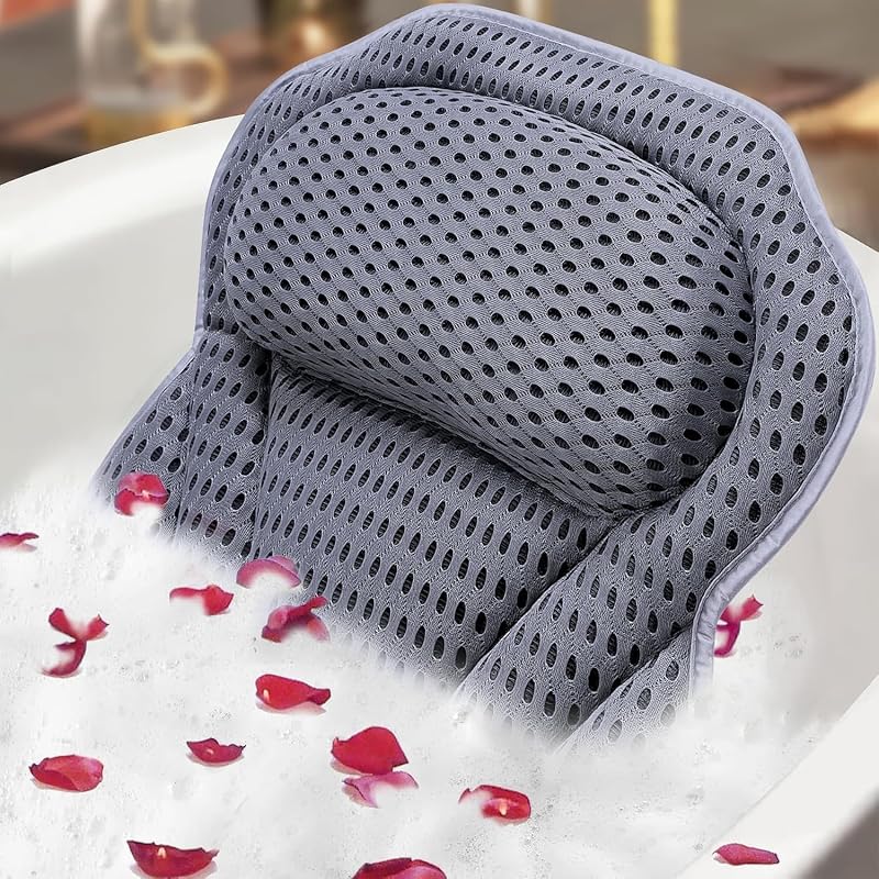 ADOV Luxury Bath Pillow with 6 Suction Cups Non-Slip 4D Air Mesh Headrest
