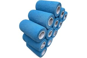 WildCow 4" Light Blue Vet Wrap Tape Bulk, 12 Pack Cohesive Bandage Wrap, Self Adherent Grip Rolls