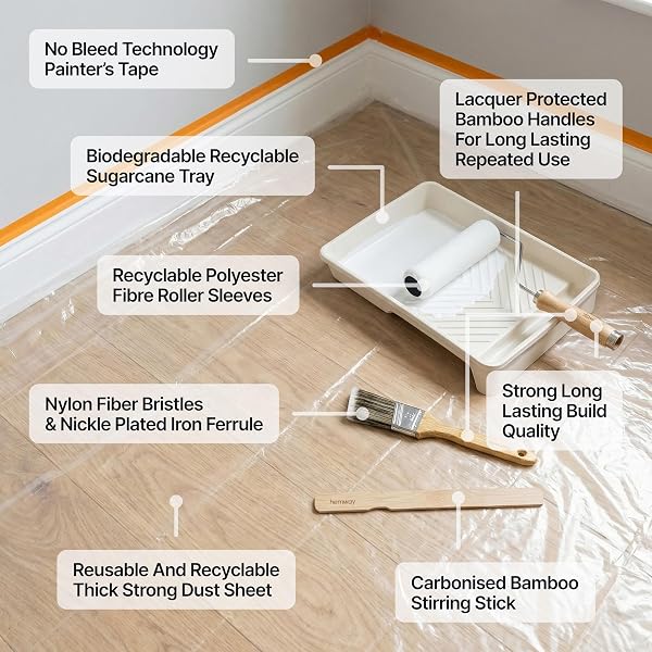 PAINTING KIT 9 INCH | PAINT ROLLER KIT INCLUDES 9″ ROLLER FRAME, 2 MID PILE SLEEVES, TRAY, 1.5″ CUTTING IN PAINT BRUSH, 12FT DUST SHEET, STIRRER & 50M PAINTERS TAPE | PREMIUM PAINTING SUPPLIES, HEMWAY