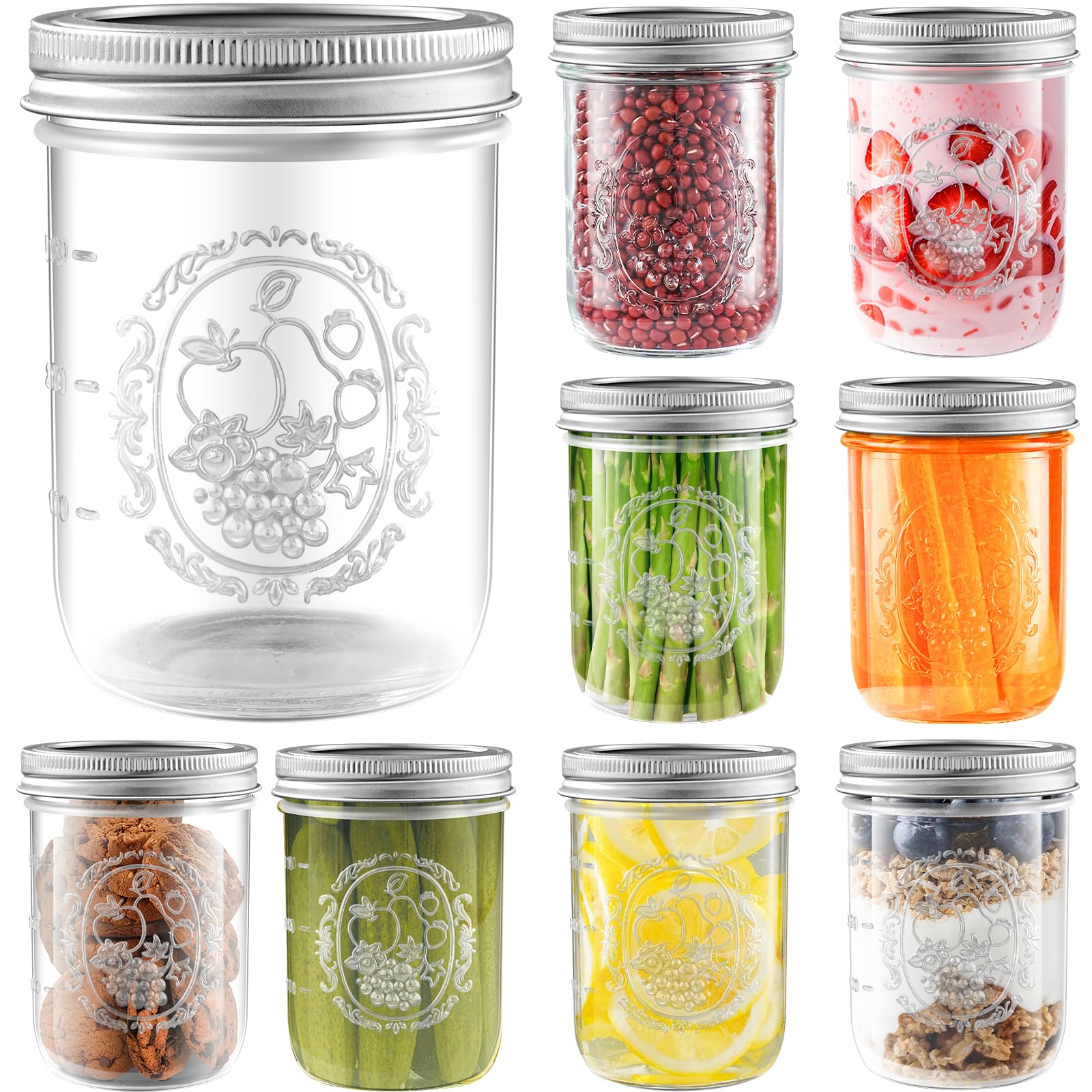 Photo 1 of Miuyhji Mason Jars 16 oz with Lids, 9 Pcs Wide Mouth Glass Canning Jars with Airtight Lids and Bands, Overnight Oats Containers for Pickling, Freezing, Preserving, Meal Prep, Jar Décor