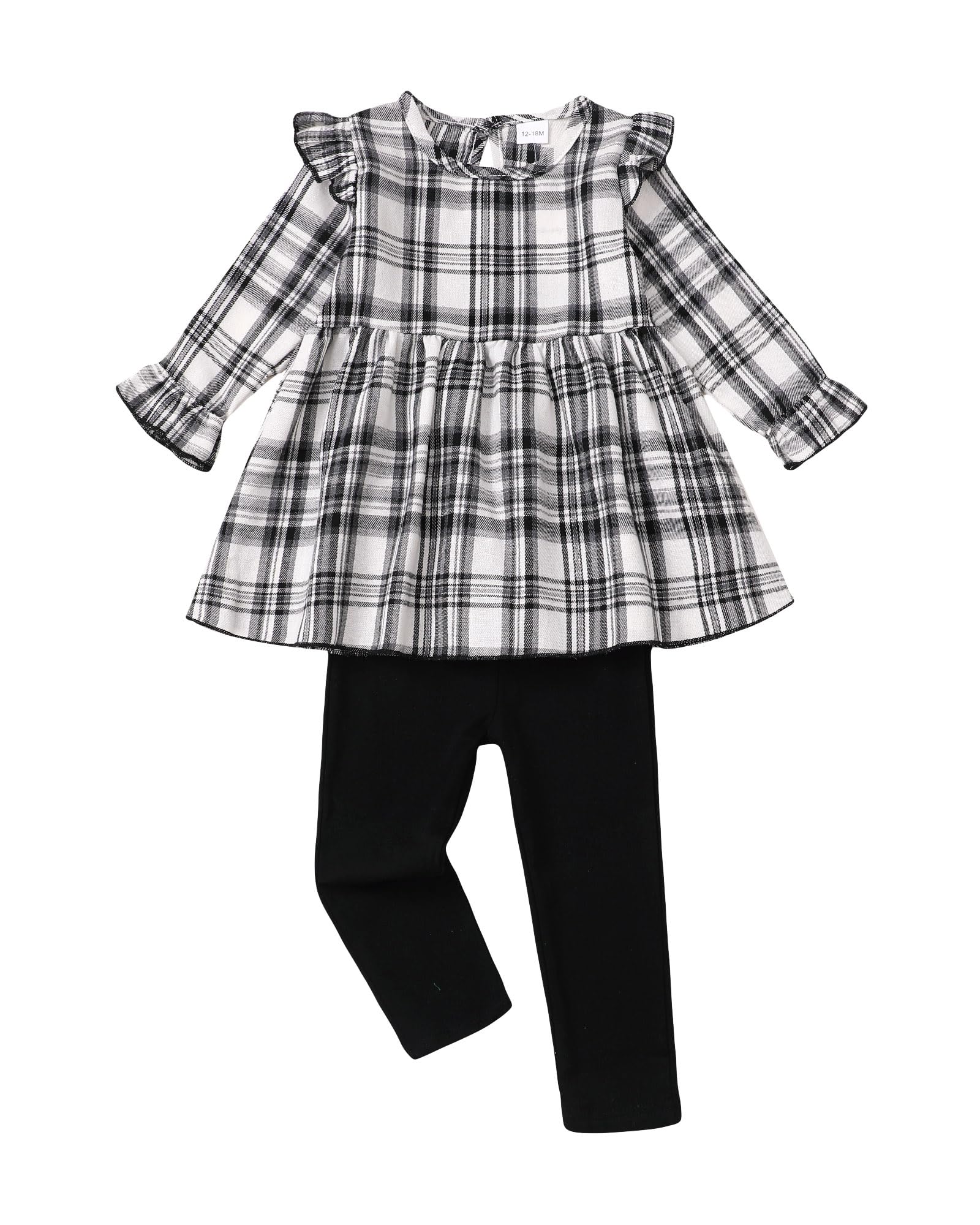 Photo 1 of 18 Months Girl Clothes Toddler Baby Girl Outfits Plaid Long Sleeve Ruffle Shirt White Fall Winter Baby Girl Clothes 2T Outfit for Girl 18-24 Months