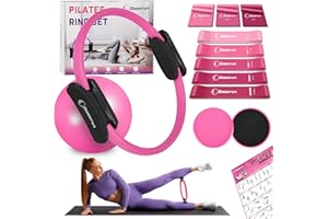 Goocrun Pilates Ring Set with Resistance Bands Set, Pilates Ball, Sliding Disks – Workout Equipment Home Gym Includes Complete Fitness Poster