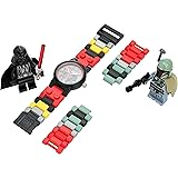 LEGO Star Wars Boba Fett and Darth Vader Kids Buildable Watch with Link Bracelet and Minifigures | black/red | plastic | 28mm case diameter| analog quartz | boy girl | official